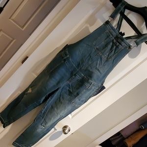 Indigo Blue distressed maternity overalls